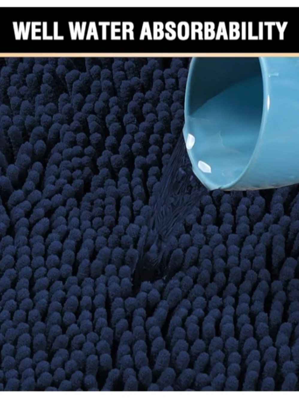 Plush Navy Bath Mat - Ultra-Soft Chenille Absorbent Mat (20